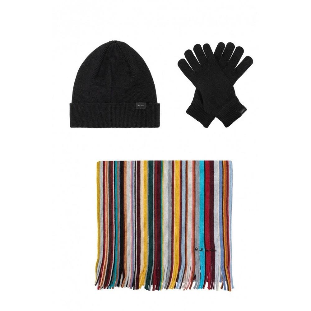 NWT $350 Paul Smith Stripe SCARF HAT GLOVES Gift Box Set